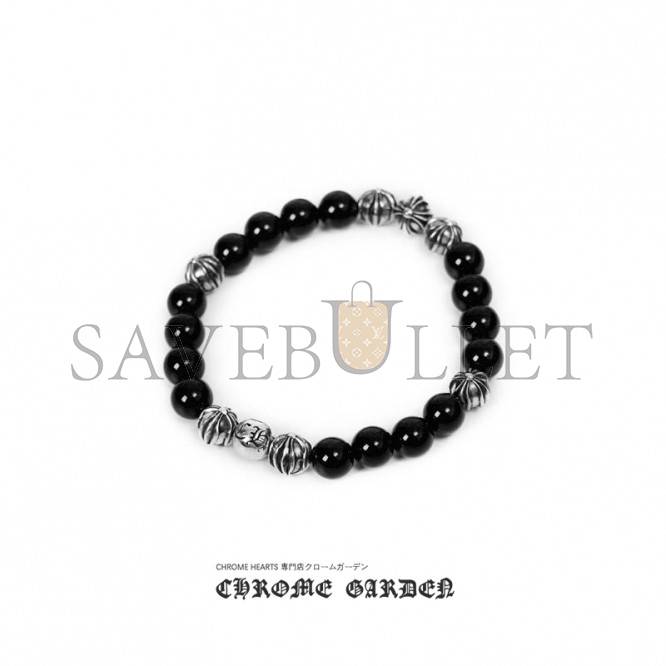 CHROME HEARTS ONYX BEAD BRACELET 8MM (8 SILVER BEADS)