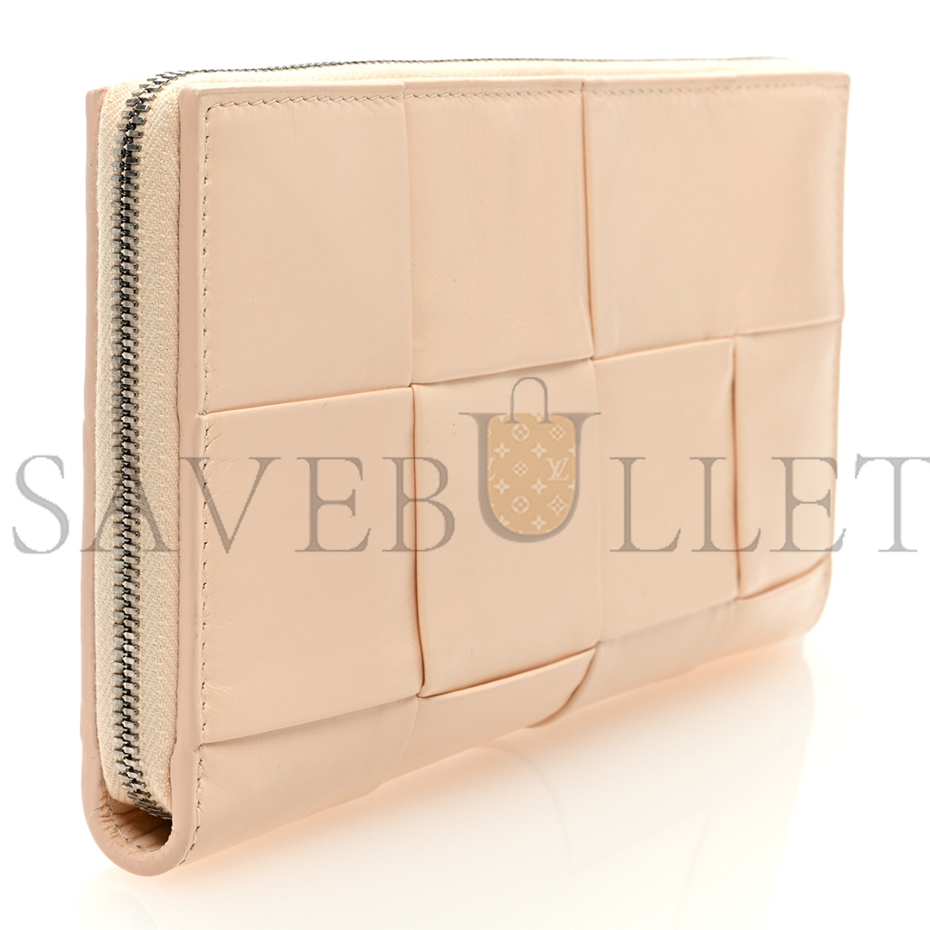 BOTTEGA VENETA NAPPA MAXI INTRECCIATO ZIP AROUND WALLET ROSE MOLE  (19*11*2cm)