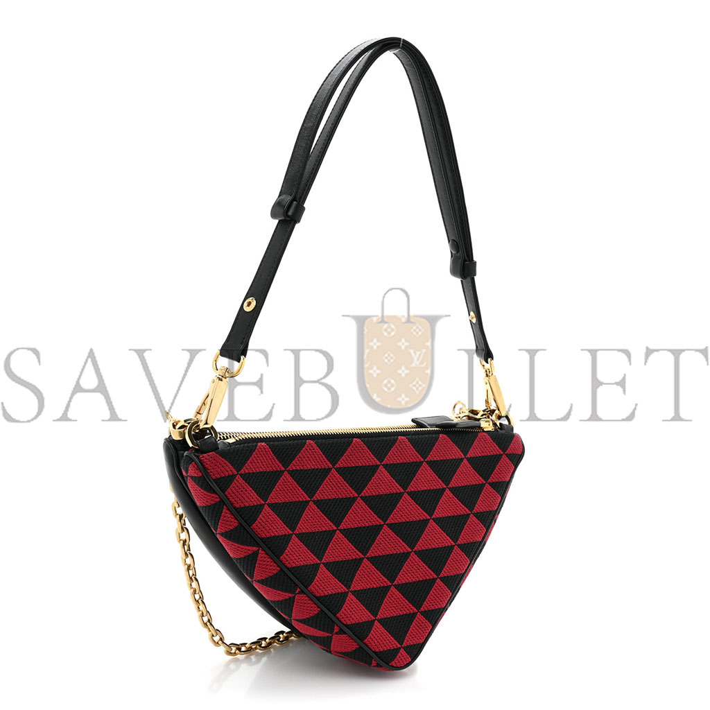 PRADA JACQUARD TRIANGOLO SYMBOLE EMBROIDERED MINI TRIANGLE SHOULDER BAG BLACK CILIEGIA (28*15*6cm)