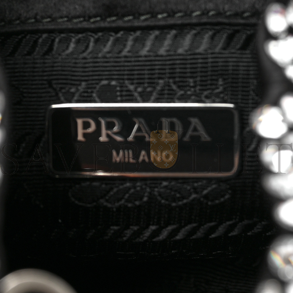 PRADA SATIN CRYSTAL DRAWSTRING MINI POUCH BLACK (9*9*6cm)