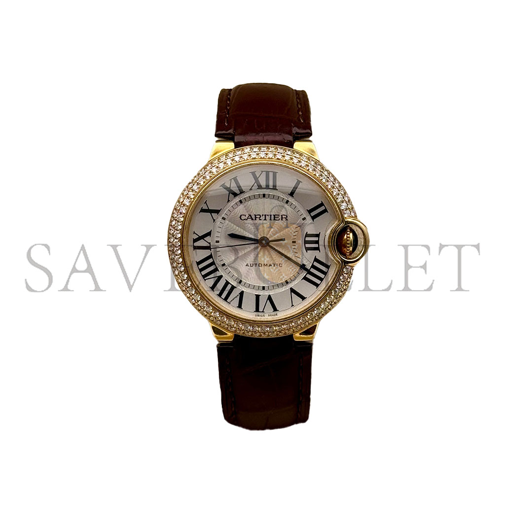 CARTIER BALLON BLEU ROSE GOLD 36MM DIAMOND ENCRUSTED WATCH WGBB0009