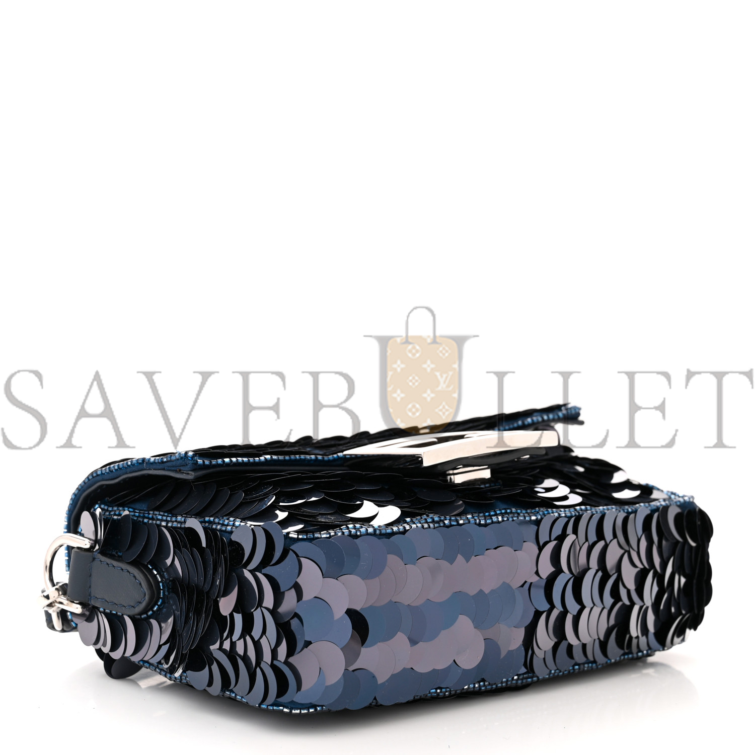 FENDI SEQUIN PAILLETTES SHINY NAPPA PEQUIN MINI BAGUETTE DARK BLUE LUNAI (18*13*5cm)