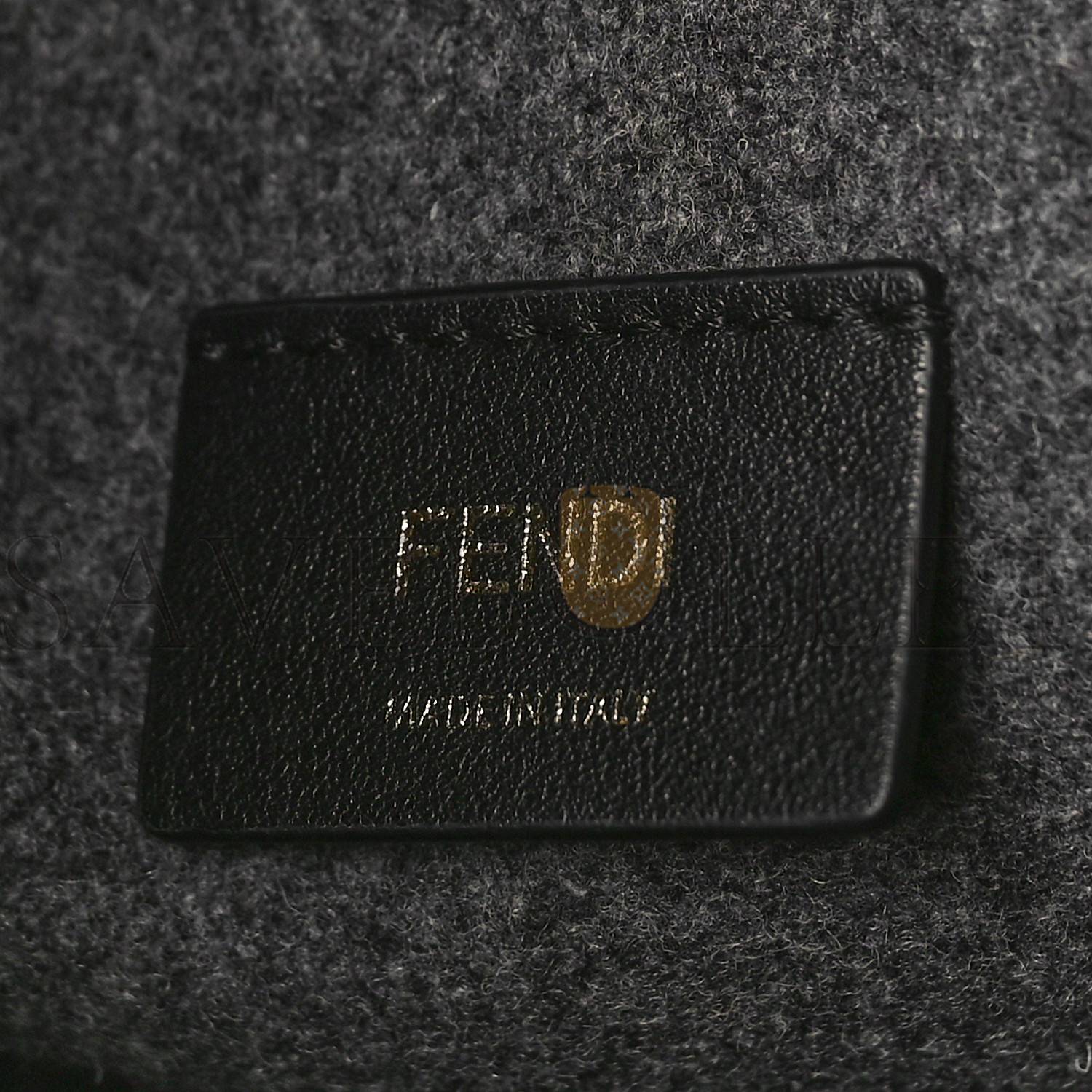 FENDI MELANGE FLANNEL PLEXIGLASS SATIN LOGO EMBROIDERED THREADED EDGE LARGE FENDI SUNSHINE SHOPPER TOTE GRIGIO BLACK (40*34*20cm)