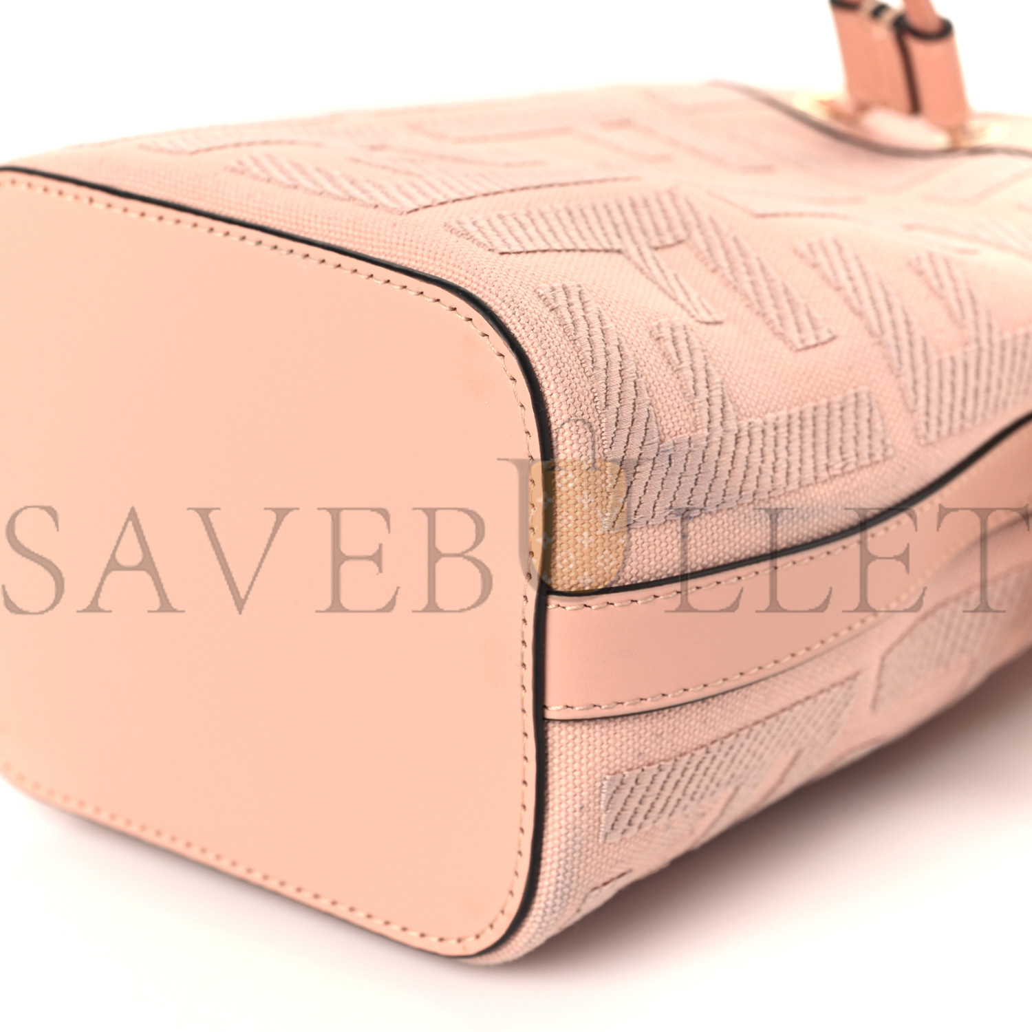 FENDI CANVAS NAPPA F IS FENDI FF EMBROIDERED MINI MON TRESOR BUCKET BAG BABY PINK (18*12*10cm)