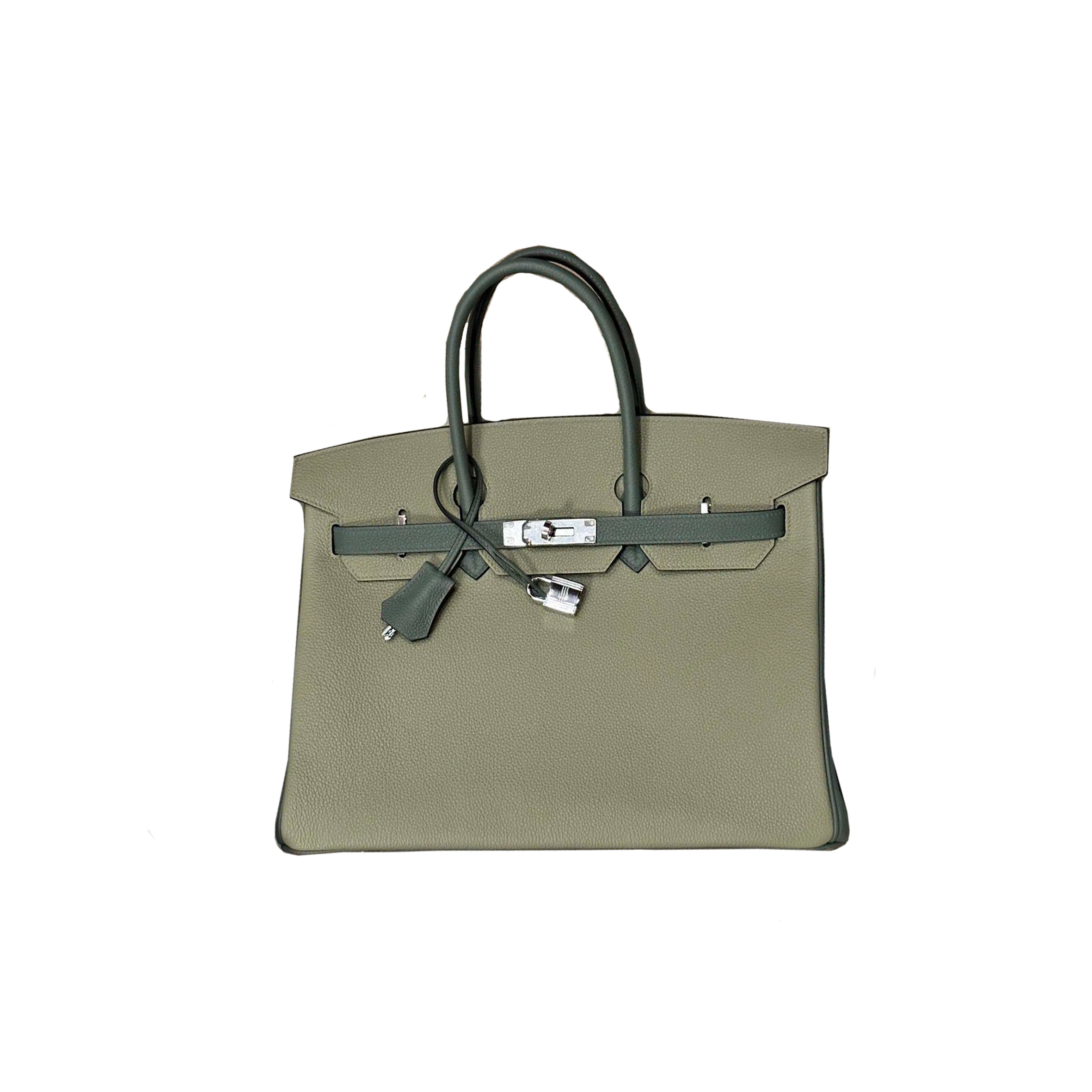 HERMES BIRKIN 35 TOGO LEATHER SILVER HARDWARE ALMOND GREEN BAG BK30C6EPSS (35*25*18cm)