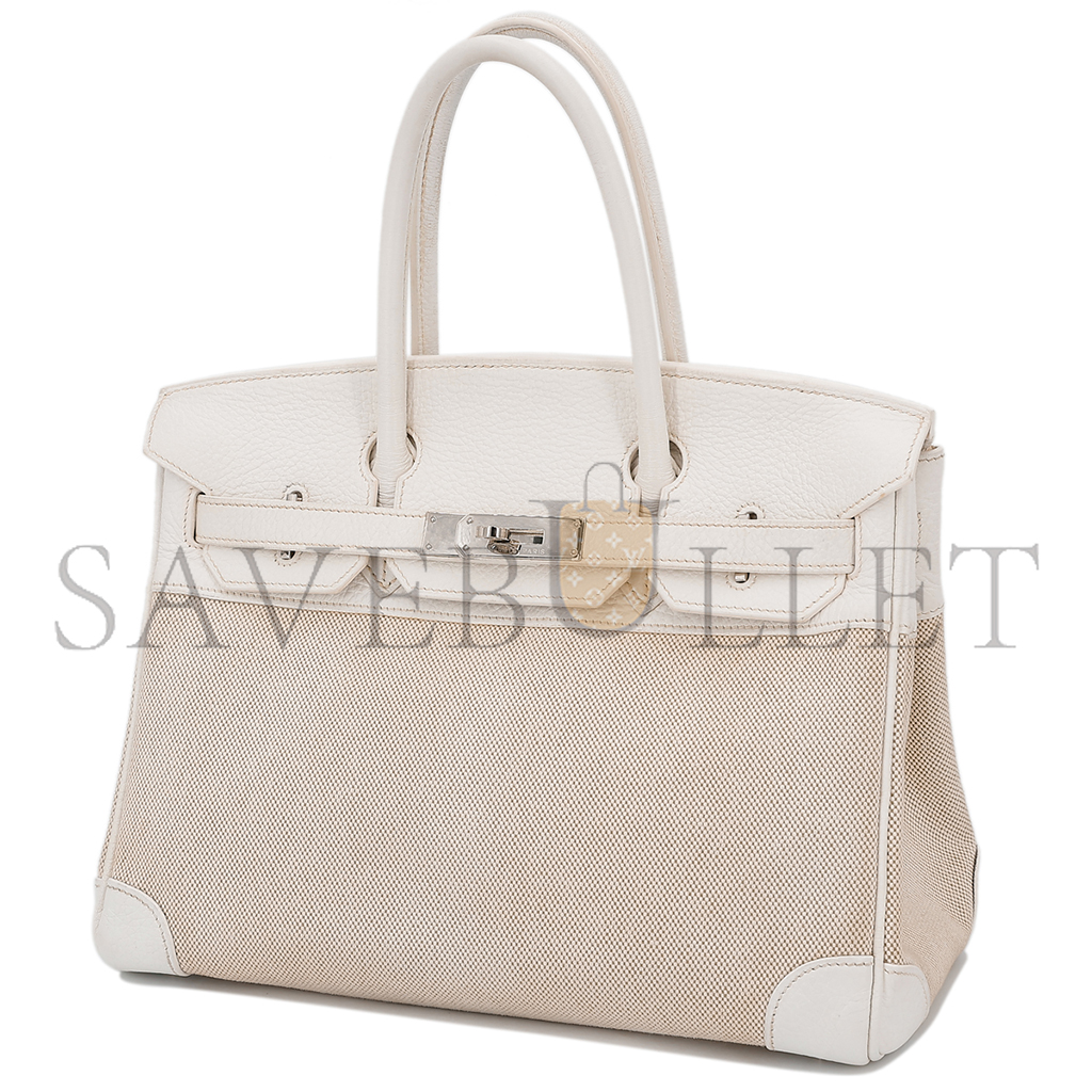 HERMES BIRKIN 35 COWHIDE WHITE CANVAS SILVER BUCKLE BAG 10080269 (35*24*18cm)