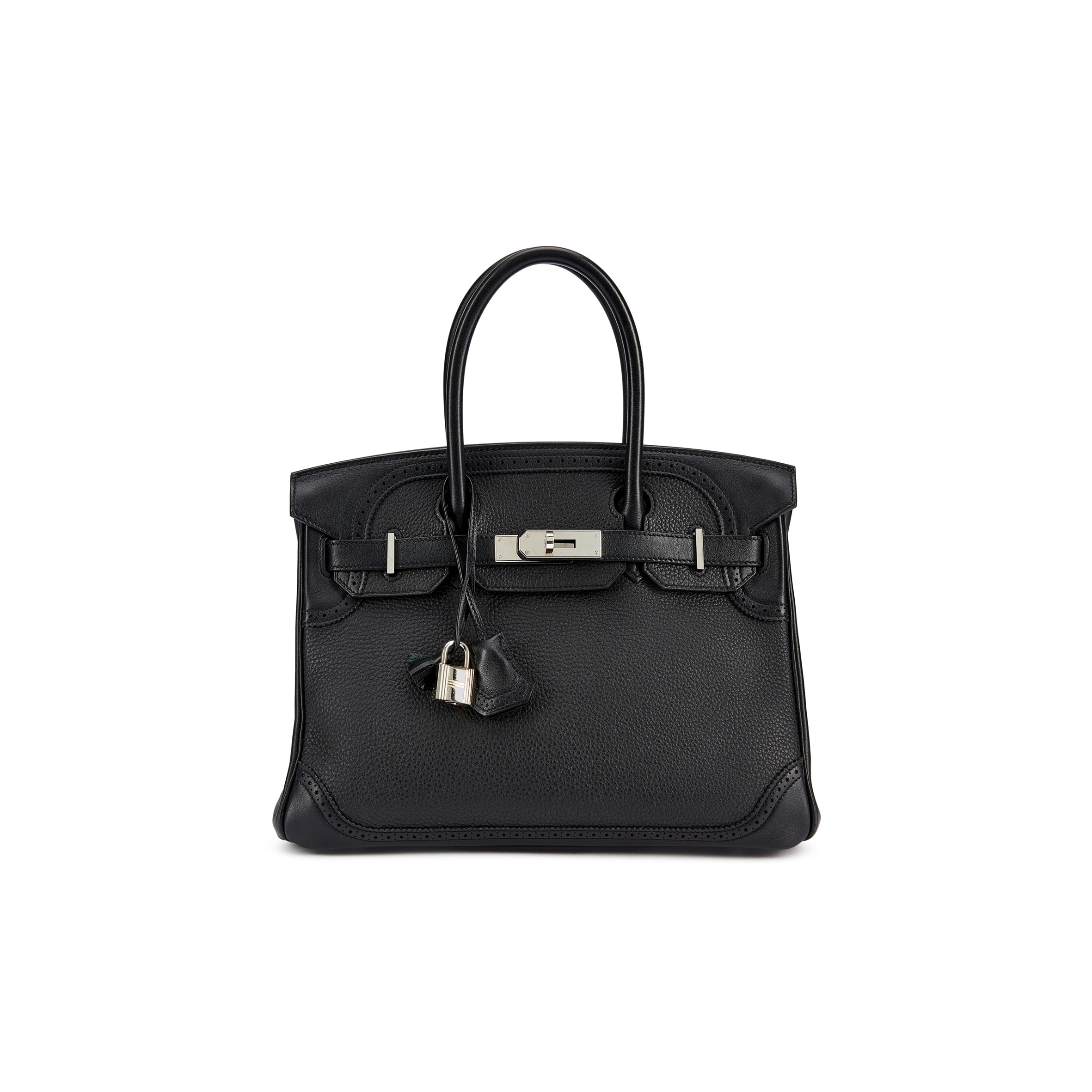 HERMES BIRKIN 30 WIFT WITH TOGO LEATHER BLACK SILVER BUCKLE BAG 195482 (30*22*15cm)