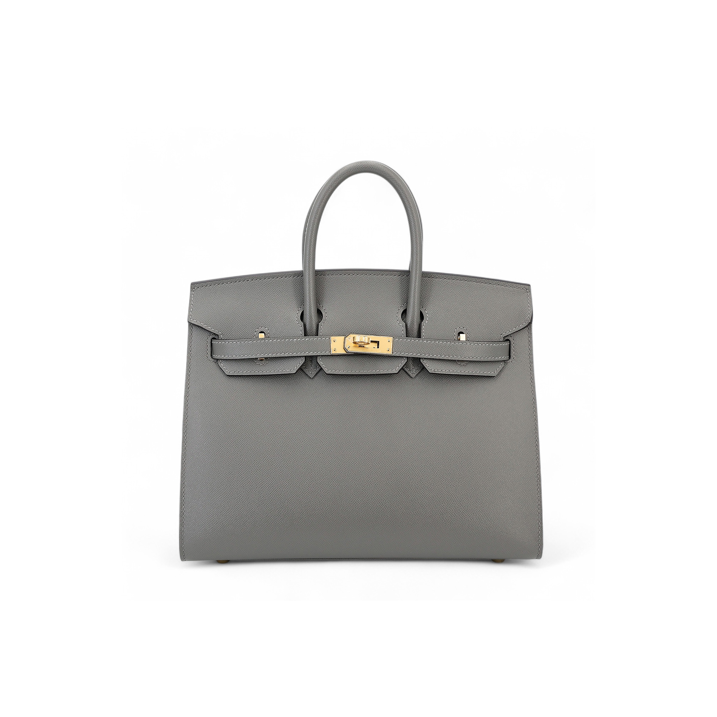 HERMES BIRKIN 25 OUTSEAM 0L GRIS MEYER CUMULONIMBUS GRAY LEATHER GOLD BUTTON 9117444335 (25*20*13cm)