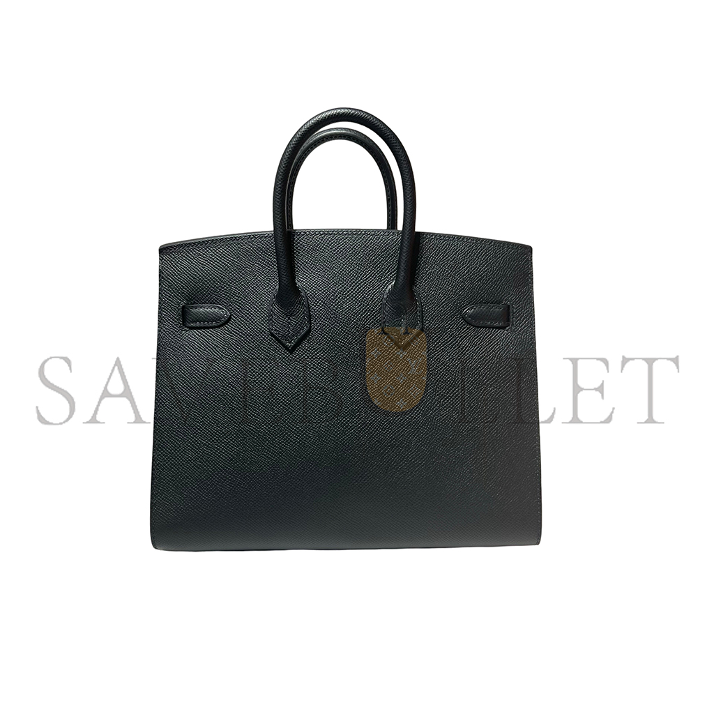 HERMES BIRKIN 30 OUTER SEAM EPSOM LEATHER CK89 NOIR BLACK SILVER BUCKLE 101329 (30*22*15cm)