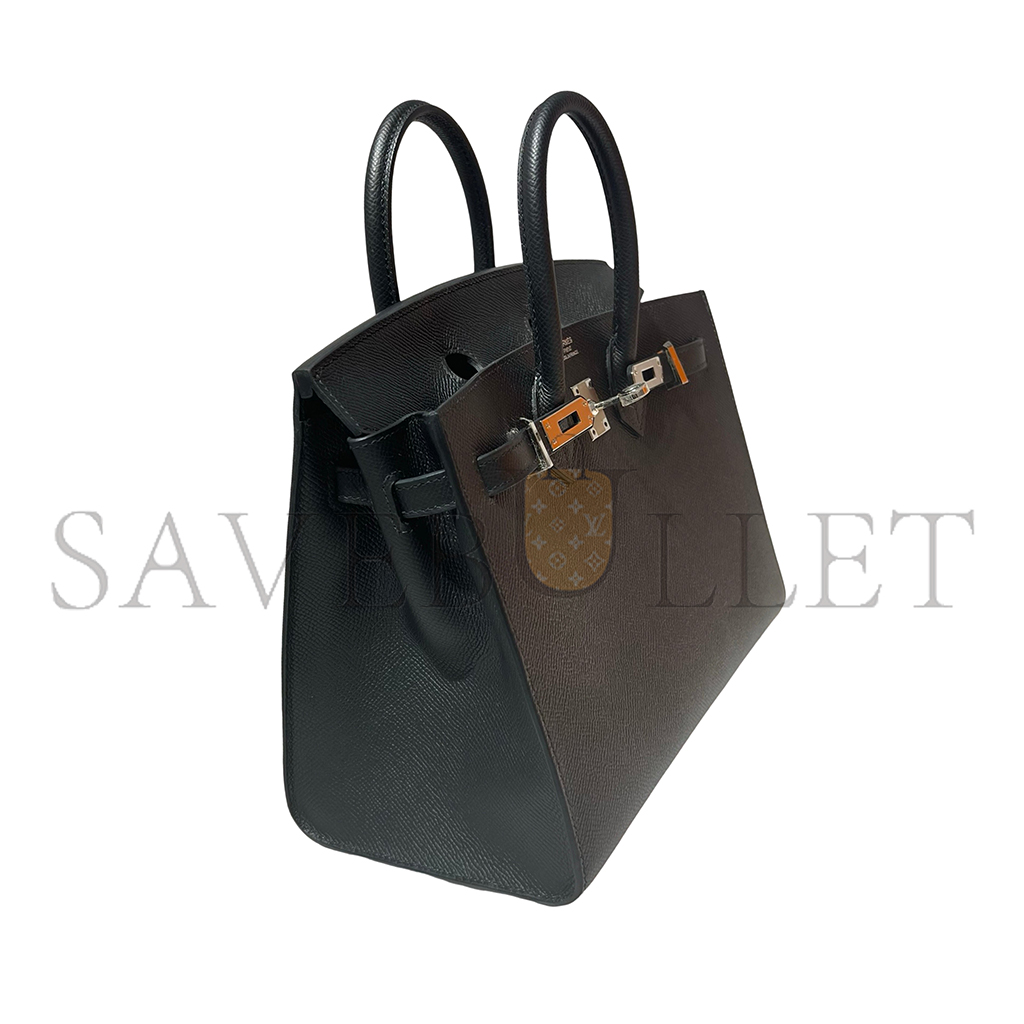 HERMES BIRKIN 30 OUTER SEAM EPSOM LEATHER CK89 NOIR BLACK SILVER BUCKLE 101329 (30*22*15cm)