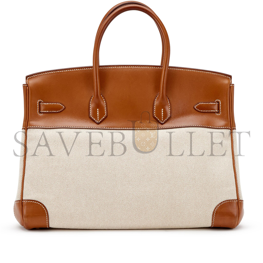 HERMES MASTER BIRKIN 30 SADDLE LEATHER CANVAS GOLD BUCKLE BAG 400190654 (30*22*15cm)