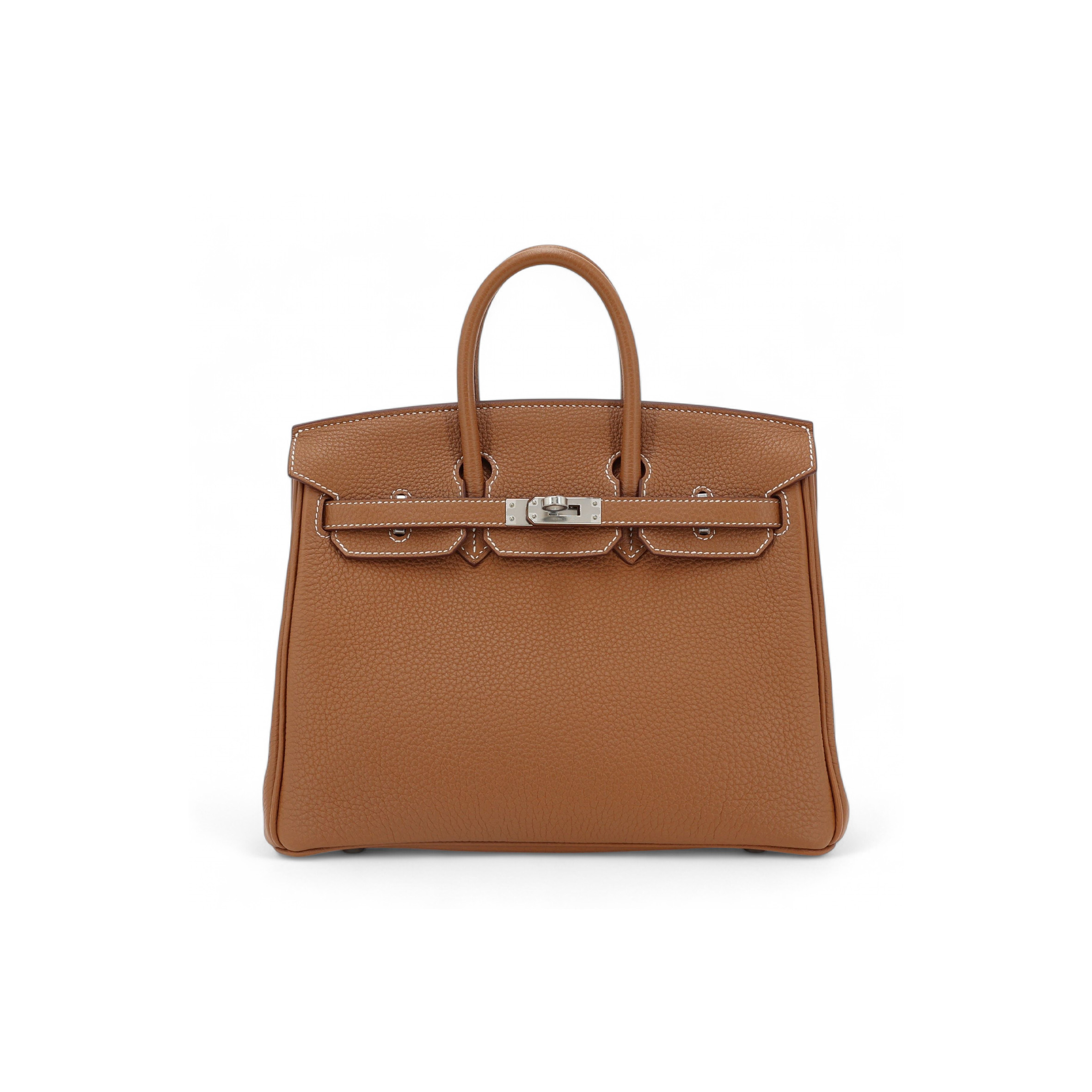 HERMÈS BIRKIN 25 TOGO LEATHER GOLD BROWN SILVER BUCKLE BAG H028369CK37  (25*20*13cm)