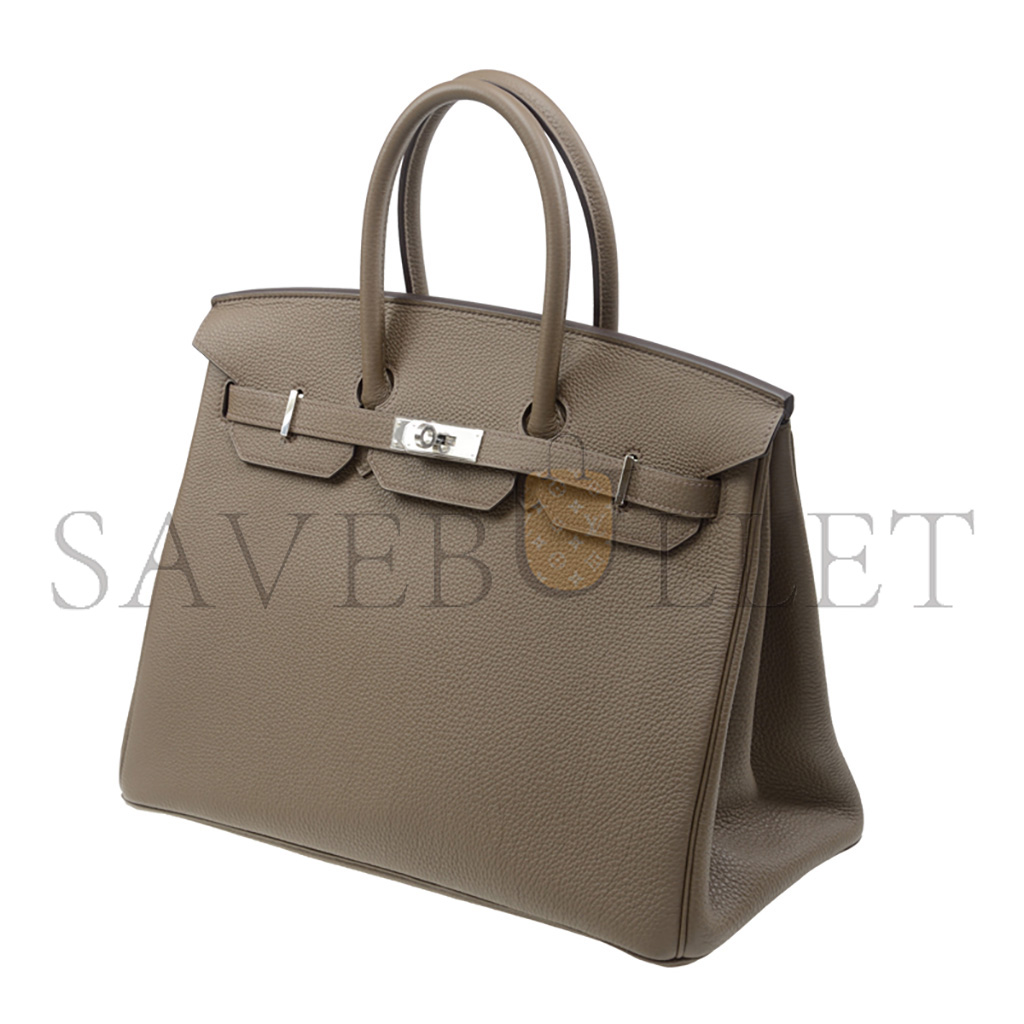 HERMES BIRKIN 35 TOGO LEATHER TRENCH COAT GREY AND SILVER BUTTONS BAG BK3516TGSS (35*28*18cm)