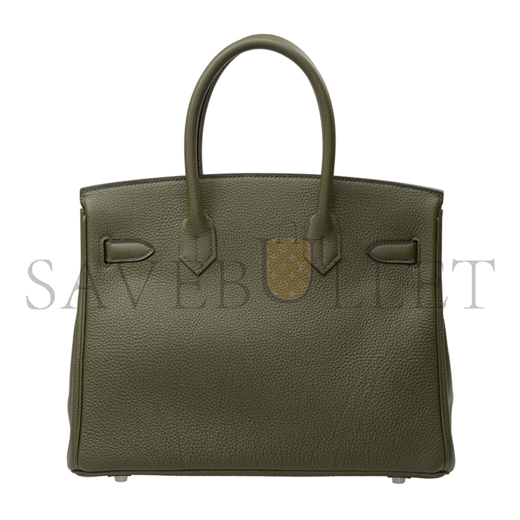 HERMES BIRKIN 30 TOGO LEATHER SAGE GREEN SILVER BUCKLE BK3061TGSS (30*23*15cm)