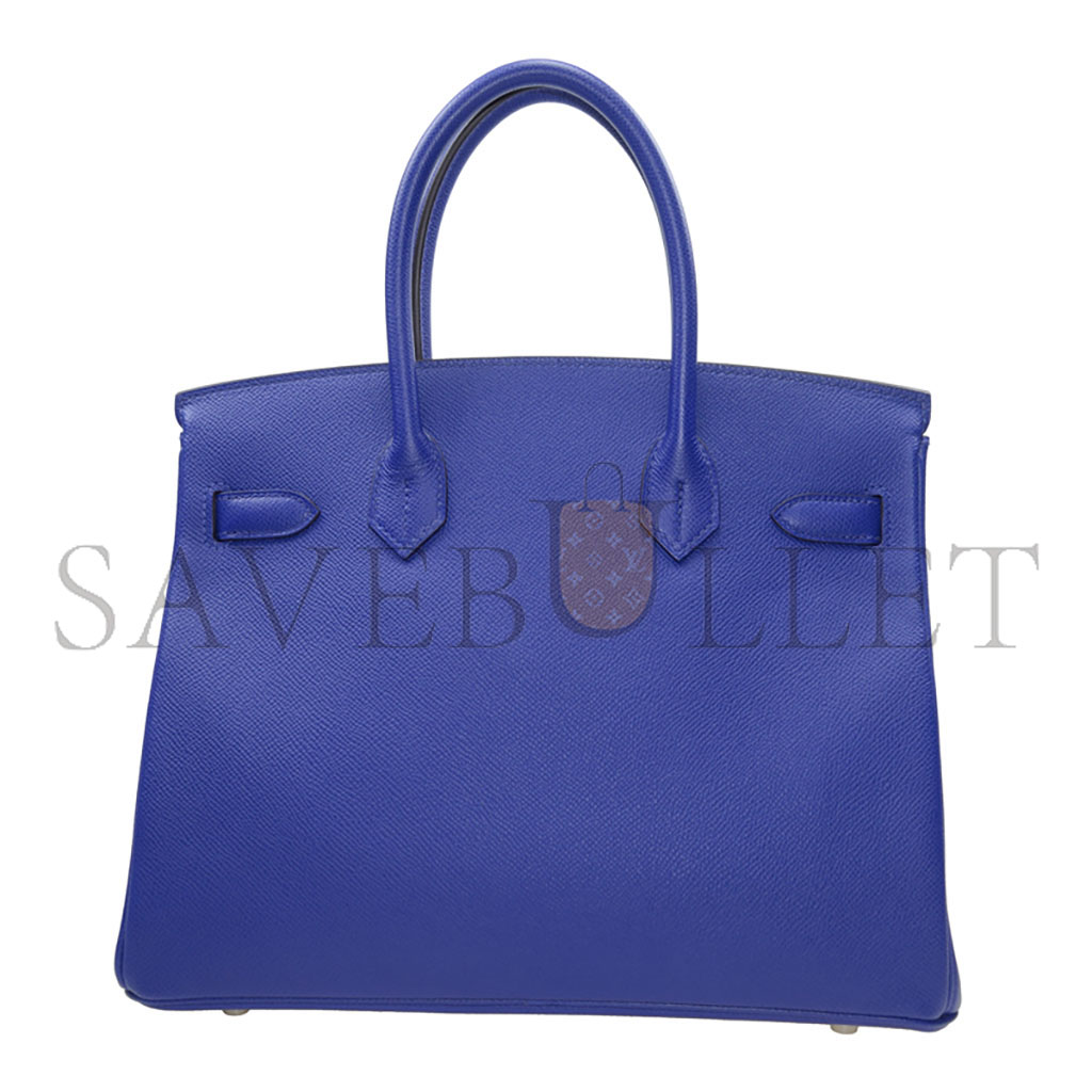 HERMES BIRKIN 30 TOGO LEATHER ROYAL BLUE LINING ROSE RED SILVER BUCKLE BK307TEPSS (30*23*15cm)