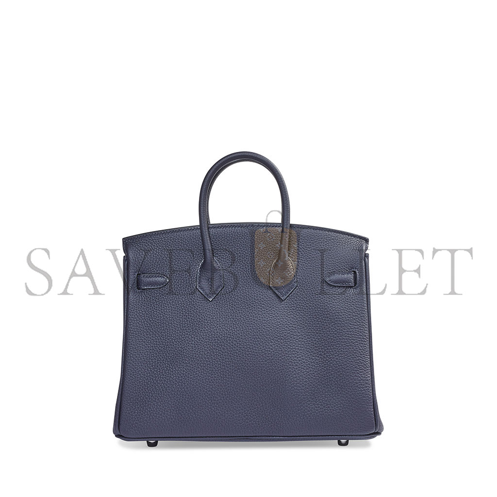 HERMES BIRKIN 30 TOGO LEATHER MIDNIGHT BLUE POPPY ORANGE SILVER BUCKLE BAG 454074 (30*23*15cm)