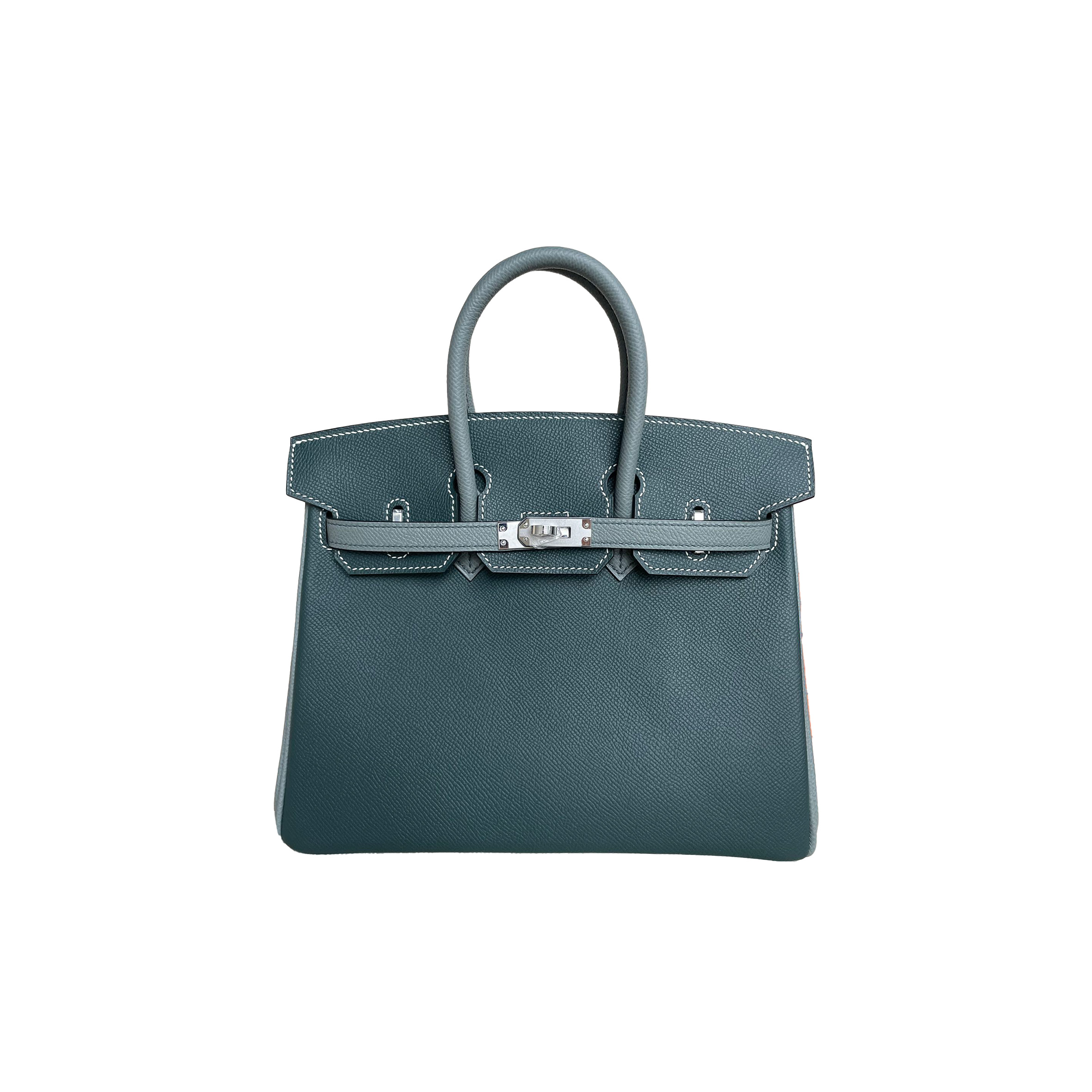 HERMES BIRKIN 25 EPSOM LEATHER CYPRESS GREEN AND ALMOND GREEN SILVER BUCKLE BK256OTGSS (25*20*13cm)