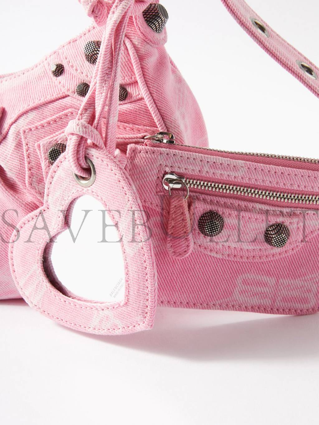 BALENCIAGA PINK LE CAGOLE XS LOGO-PRINT DENIM SHOULDER BAG MATCHESFASHION US (25.6*11.4*7.3cm)