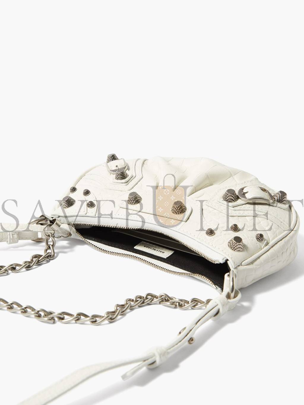 BALENCIAGA WHITE LE CAGOLE XS STUDDED LEATHER SHOULDER BAG  MATCHESFASHION US (25.6*11.4*7.3cm)