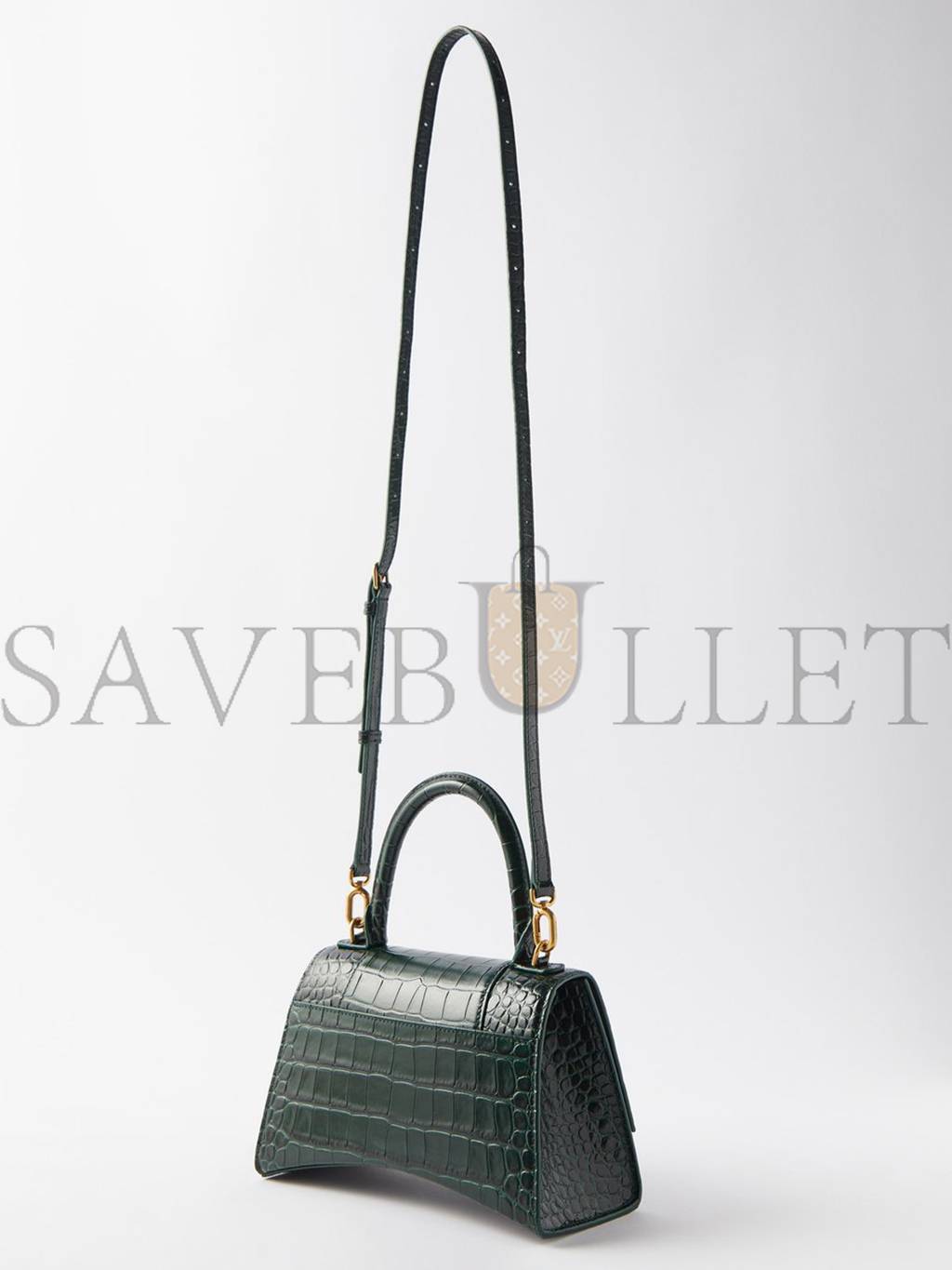 BALENCIAGA GREEN HOURGLASS S CROCODILE-EFFECT LEATHER BAG  MATCHESFASHION US (22.5*15*10cm)