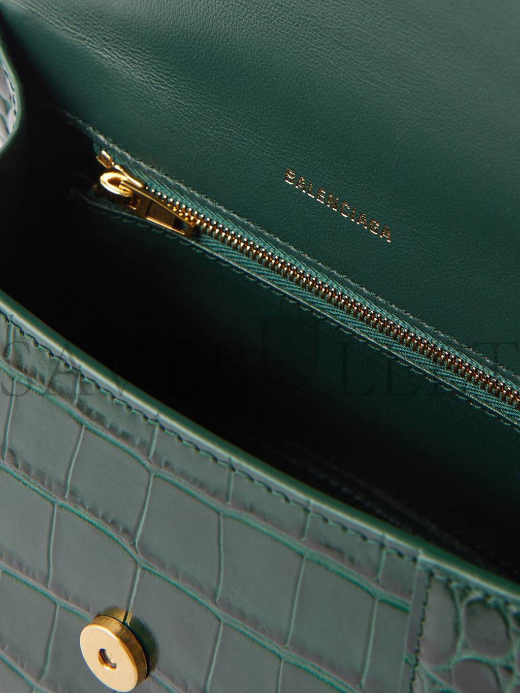 BALENCIAGA GREEN HOURGLASS S CROCODILE-EFFECT LEATHER BAG  MATCHESFASHION US (22.5*15*10cm)