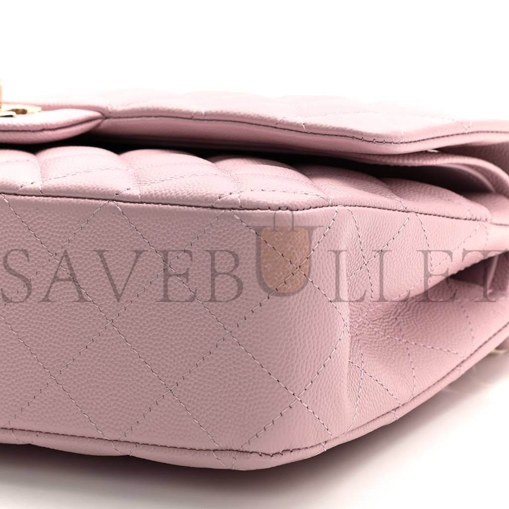 CHANEL CAVIAR QUILTED MEDIUM DOUBLE FLAP LIGHT PINK ROSE GOLD HARDWARE (25*15*6cm)