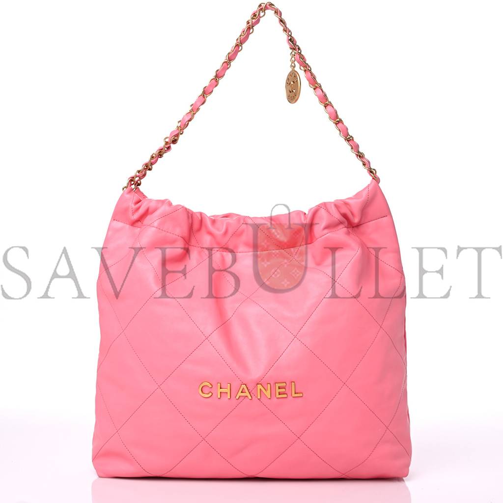 CHANEL SHINY CALFSKIN QUILTED CHANEL 22 DRAWSTRING BAG CORAL PINK GOLD HARDWARE (42*39*8cm)