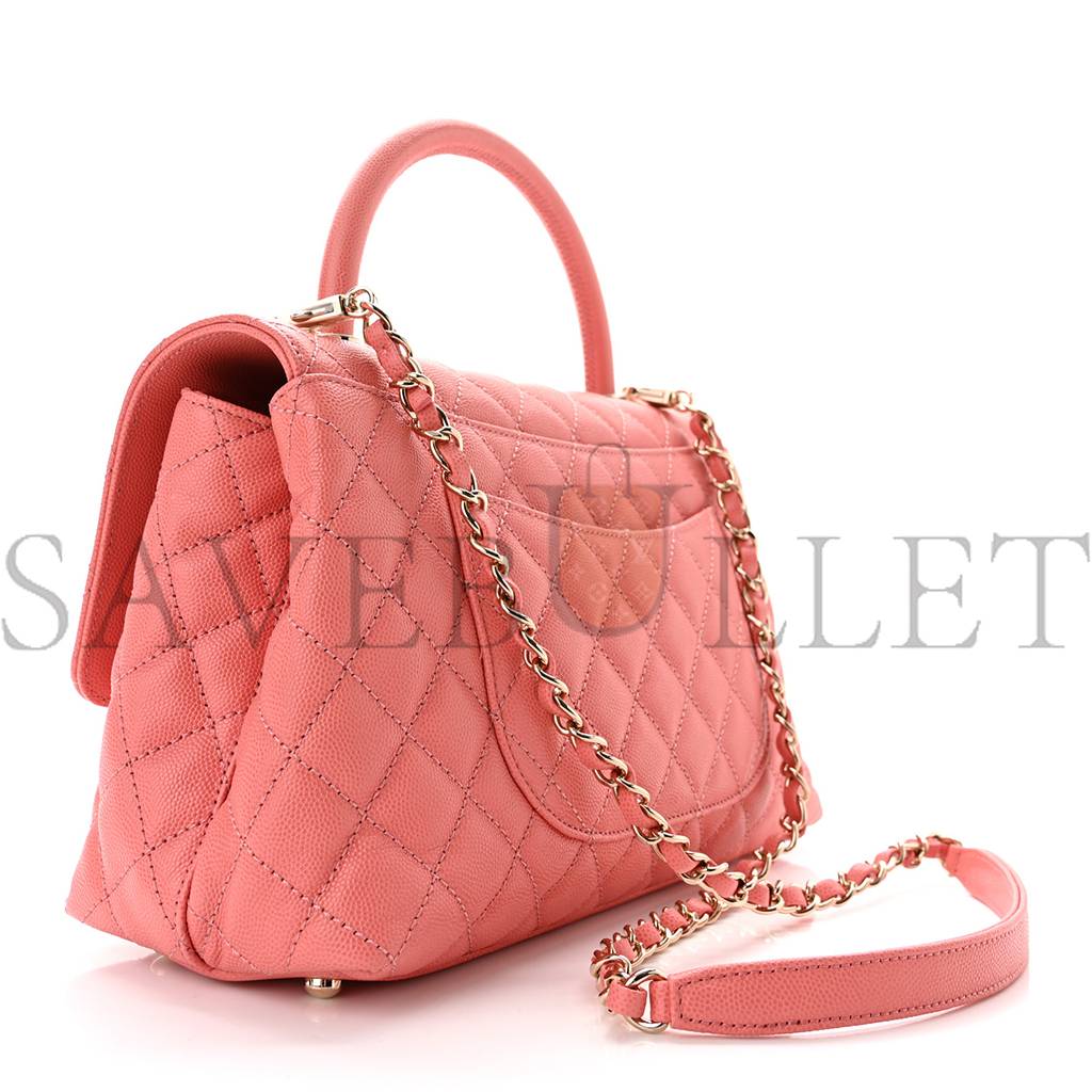 CHANEL CAVIAR QUILTED SMALL COCO HANDLE FLAP PINK ROSE GOLD HARDWARE (29*19*9cm)