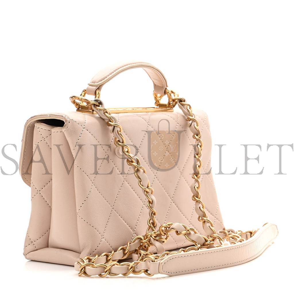 CHANEL LAMBSKIN QUILTED CC MINI TOP HANDLE FLAP LIGHT PINK GOLD HARDWARE (19*13*8cm)