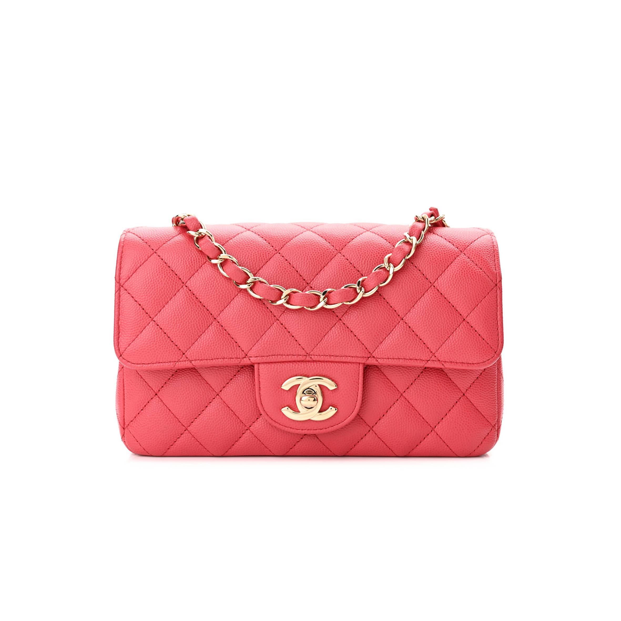 CHANEL CAVIAR QUILTED MINI RECTANGULAR FLAP DARK PINK ROSE GOLD HARDWARE (20*13*6cm)