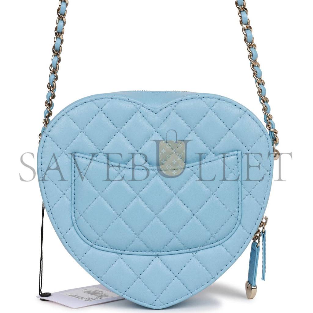 CHANEL CC IN LOVE LARGE HEART BAG BLUE LAMBSKIN LIGHT GOLD HARDWARE (20*18*6cm)