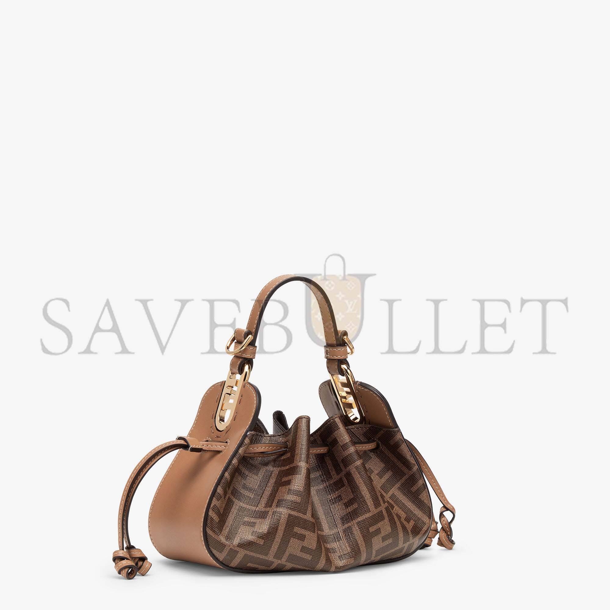 FENDI POMODORINO - BROWN FF FABRIC MINI-BAG 8BS059AHWVF1GE3 (21.5*17*14cm)