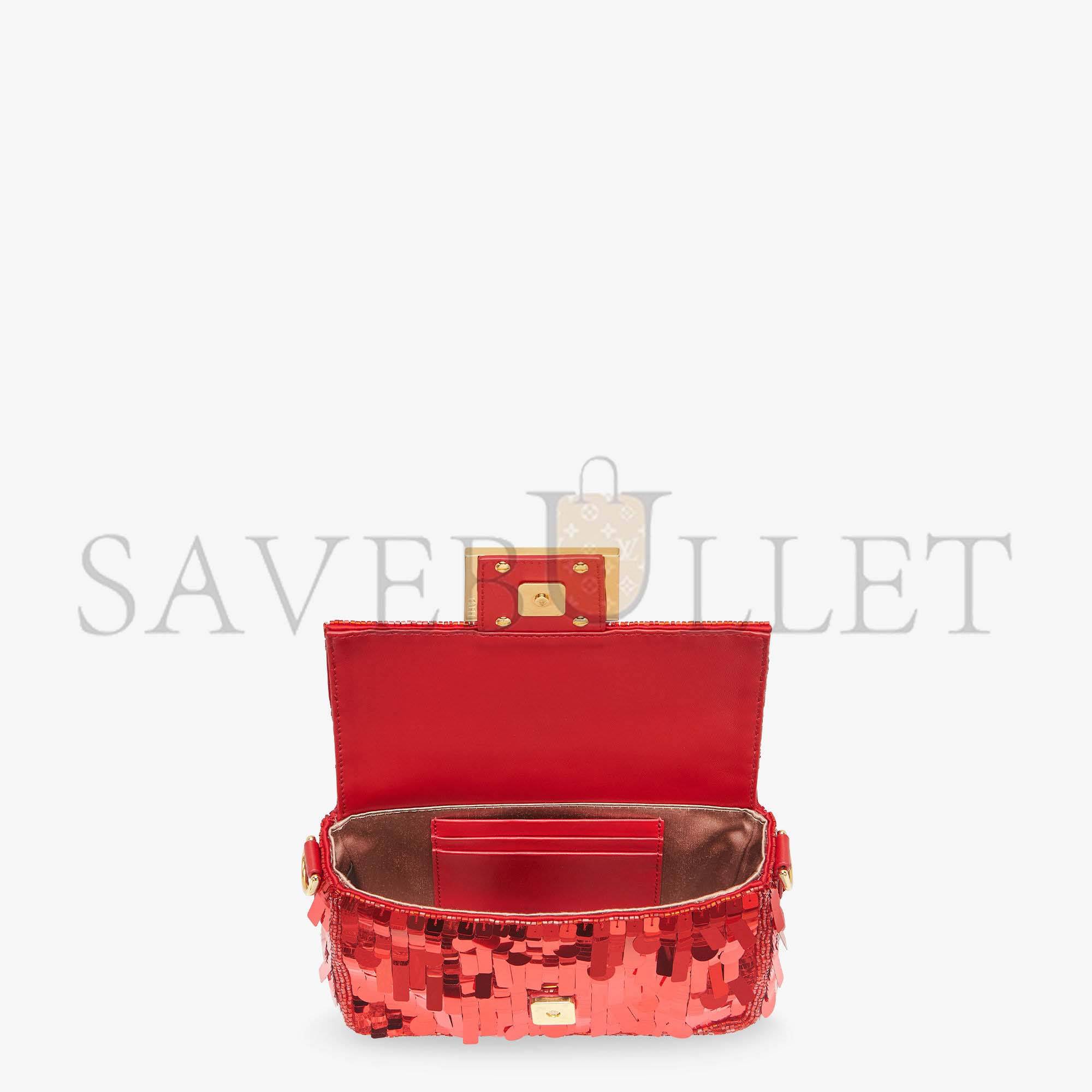 FENDI BAGUETTE MINI - DARK RED SEQUIN AND LEATHER BAG 8BS017AMP0F0V3L (20*13*5cm)