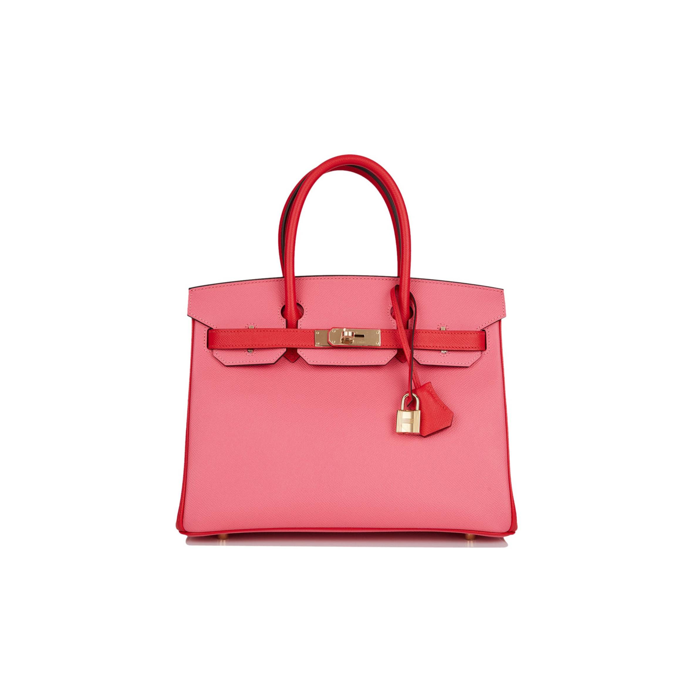 HERMES SPECIAL ORDER (HSS) BIRKIN 30 ROSE AZALEE AND ROUGE DE COEUR EPSOM PERMABRASS HARDWARE( 30cm*22*16cm)