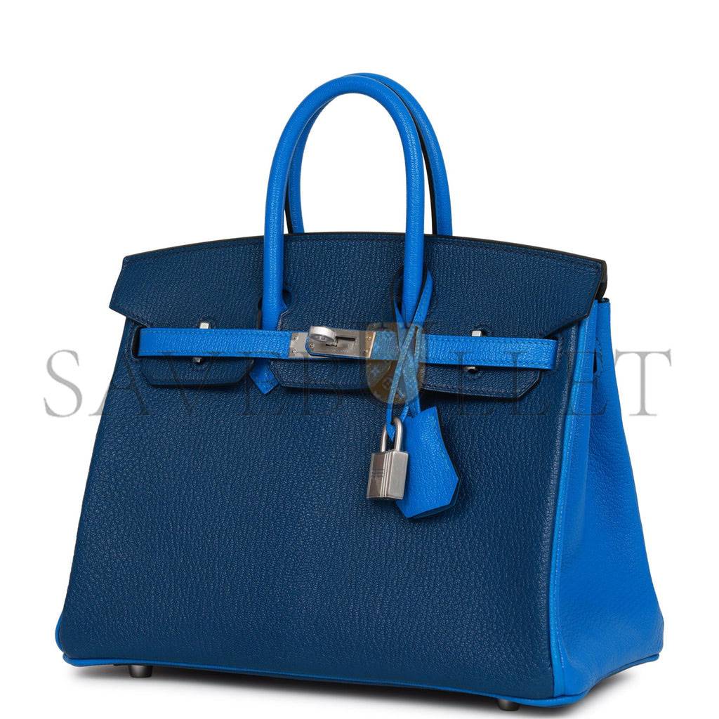 HERMES SPECIAL ORDER (HSS) BIRKIN 25 BLEU HYDRA AND BLEU SAPHIR CHÈVRE BRUSHED PALLADIUM HARDWARE HANDMADE  (25cm)