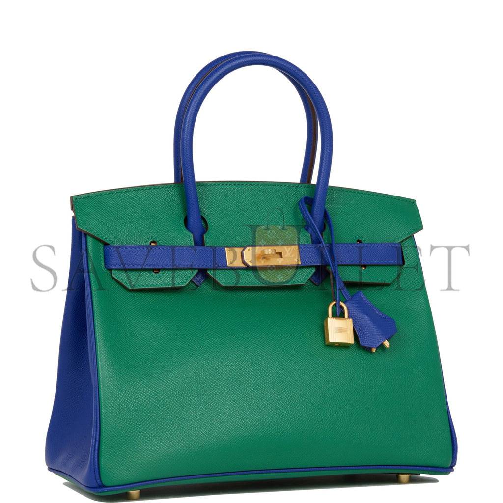 HERMES SPECIAL ORDER (HSS) BIRKIN 30 VERT VERONE AND BLEU ELECTRIC EPSOM BRUSHED GOLD HARDWARE ( 30cm*22*16cm)