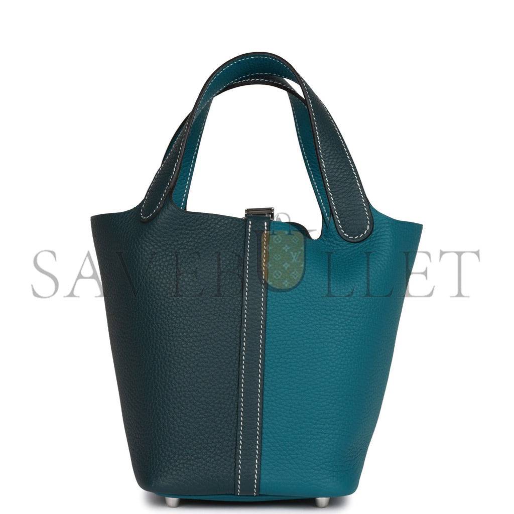 HERMES PICOTIN LOCK 18 CASAQUE VERT CYPRESS AND VERT BOSPHORE PALLADIUM HARDWARE(18*13*18cm)