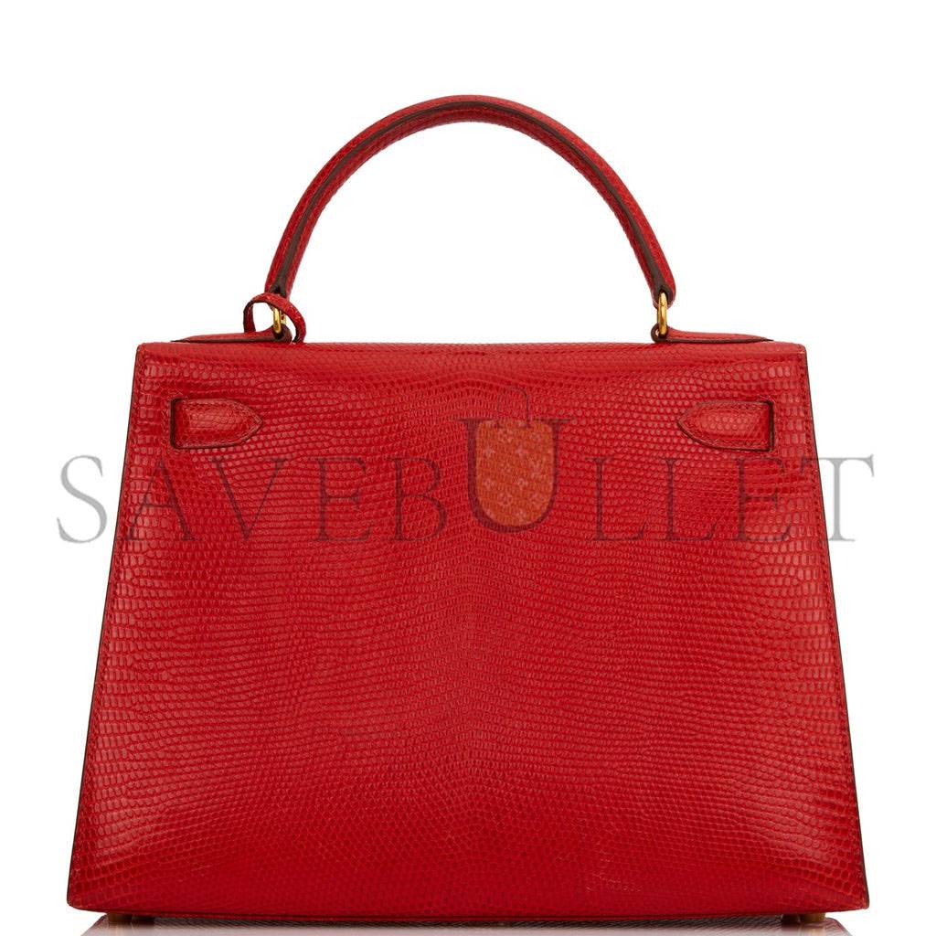 HERMES KELLY SELLIER 28 ROUGE VIF LIZARD NILOTICUS GOLD HARDWARE (28*22*10cm)