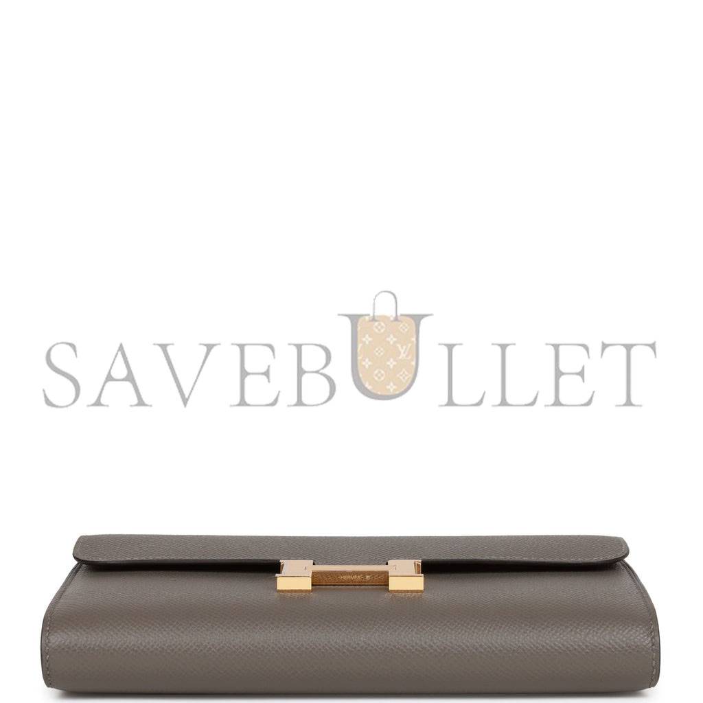 HERMES CONSTANCE WALLET TO GO GRIS MEYER EPSOM GOLD HARDWARE (20.5 x 13 x 2cm)