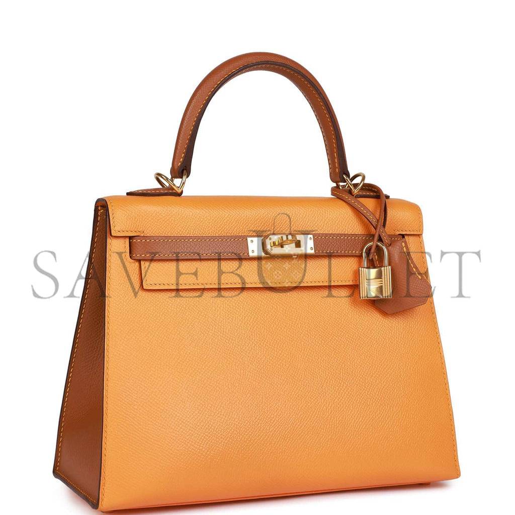 HERMES SPECIAL ORDER (HSS) KELLY SELLIER 25 JAUNE AMBRE AND GOLD EPSOM GOLD HARDWARE HANDMADE (25*17*7cm)