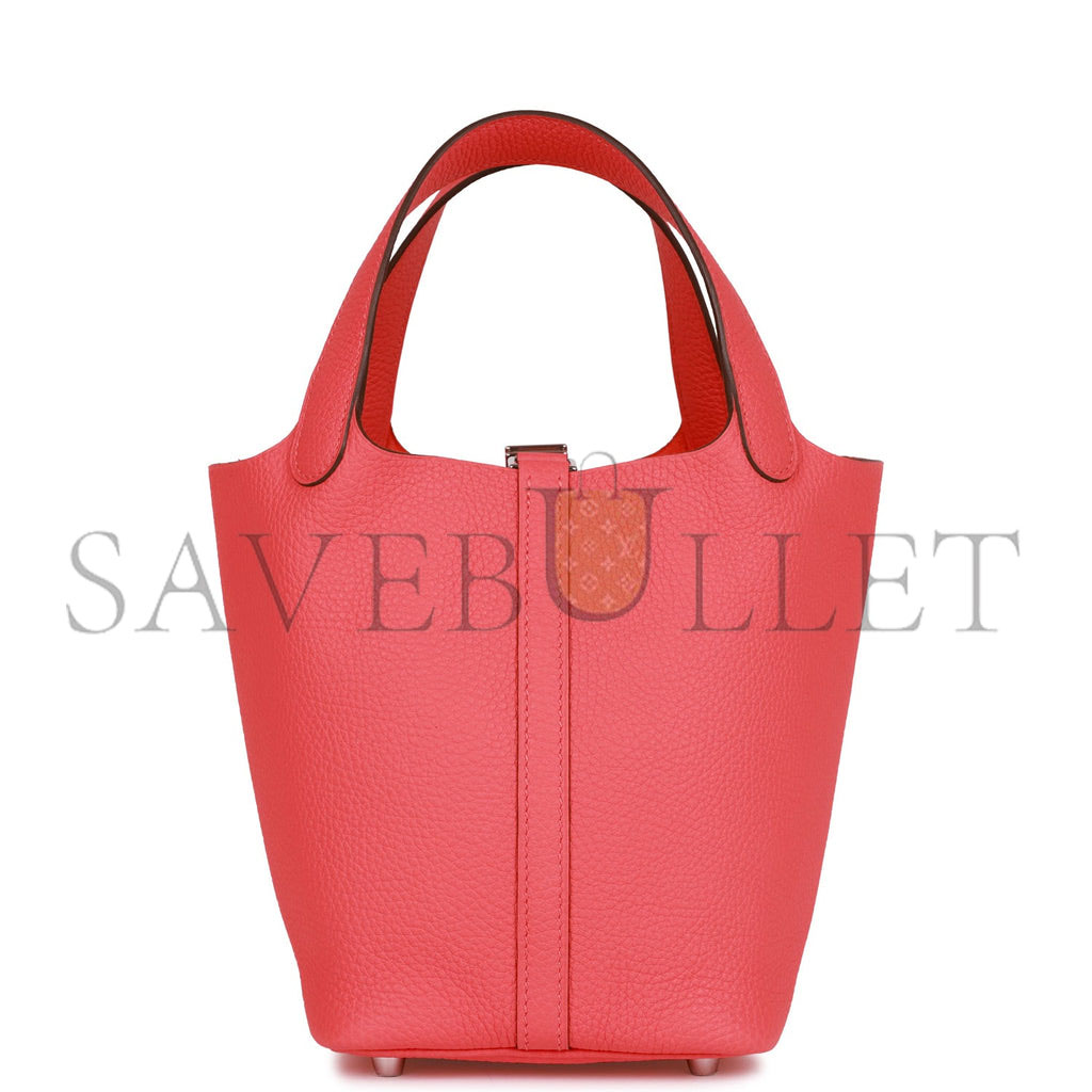 HERMES PICOTIN LOCK 18 ROSE TEXAS CLEMENCE PALLADIUM HARDWARE (18*13*18cm)