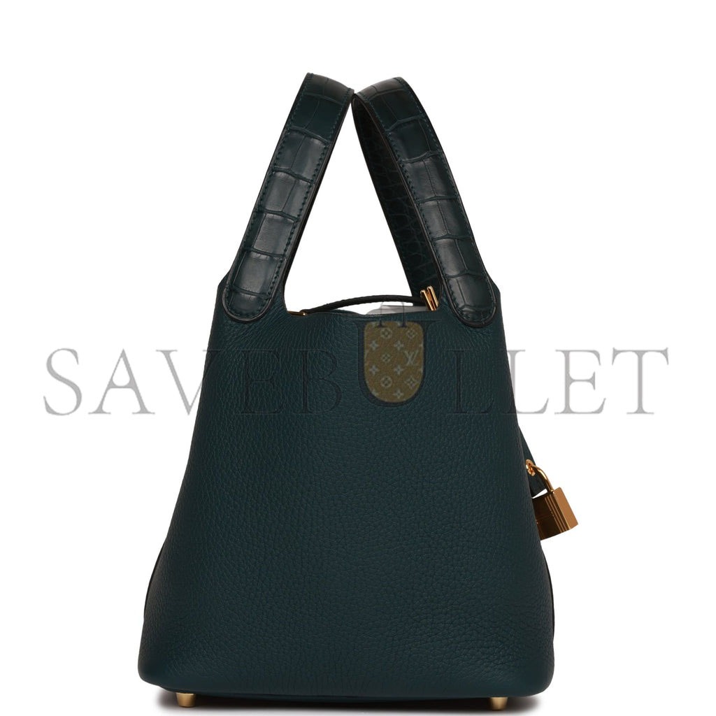 HERMES PICOTIN LOCK 18 VERT CYPRESS MATTE ALLIGATOR AND CLEMENCE TOUCH GOLD HARDWARE (18*13*18cm)