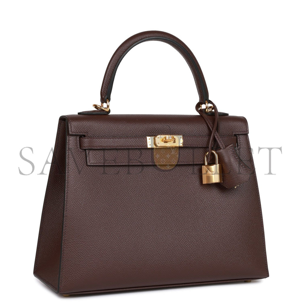 HERMES KELLY SELLIER 25 ROUGE SELLIER EPSOM GOLD HARDWARE HANDMADE  (25*17*7cm)