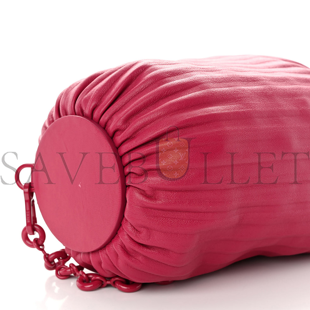 LOEWE LAMBSKIN PLEATED BRACELET POUCH SHOULDER BAG ROUGE BLOSSOMS (25*10*10cm)