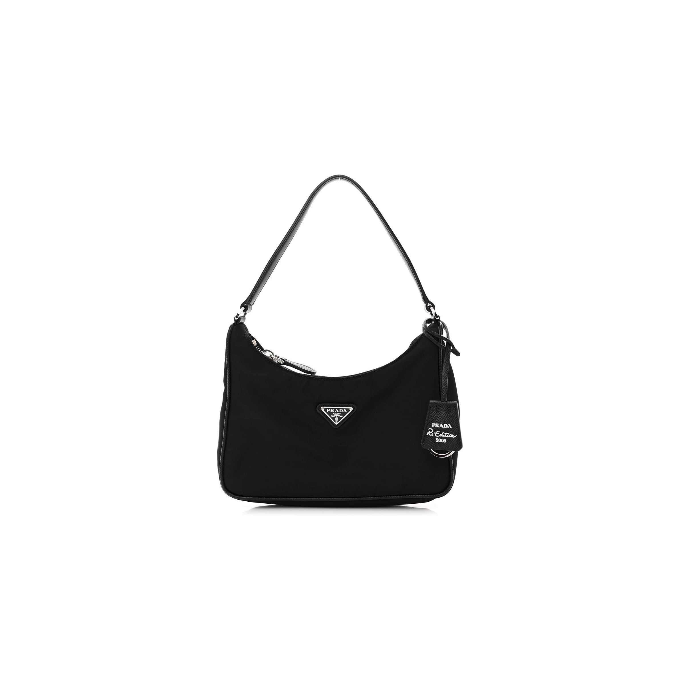 PRADA TESSUTO NYLON SAFFIANO MINI RE-EDITION 2005 BAG BLACK (22*16*6cm)