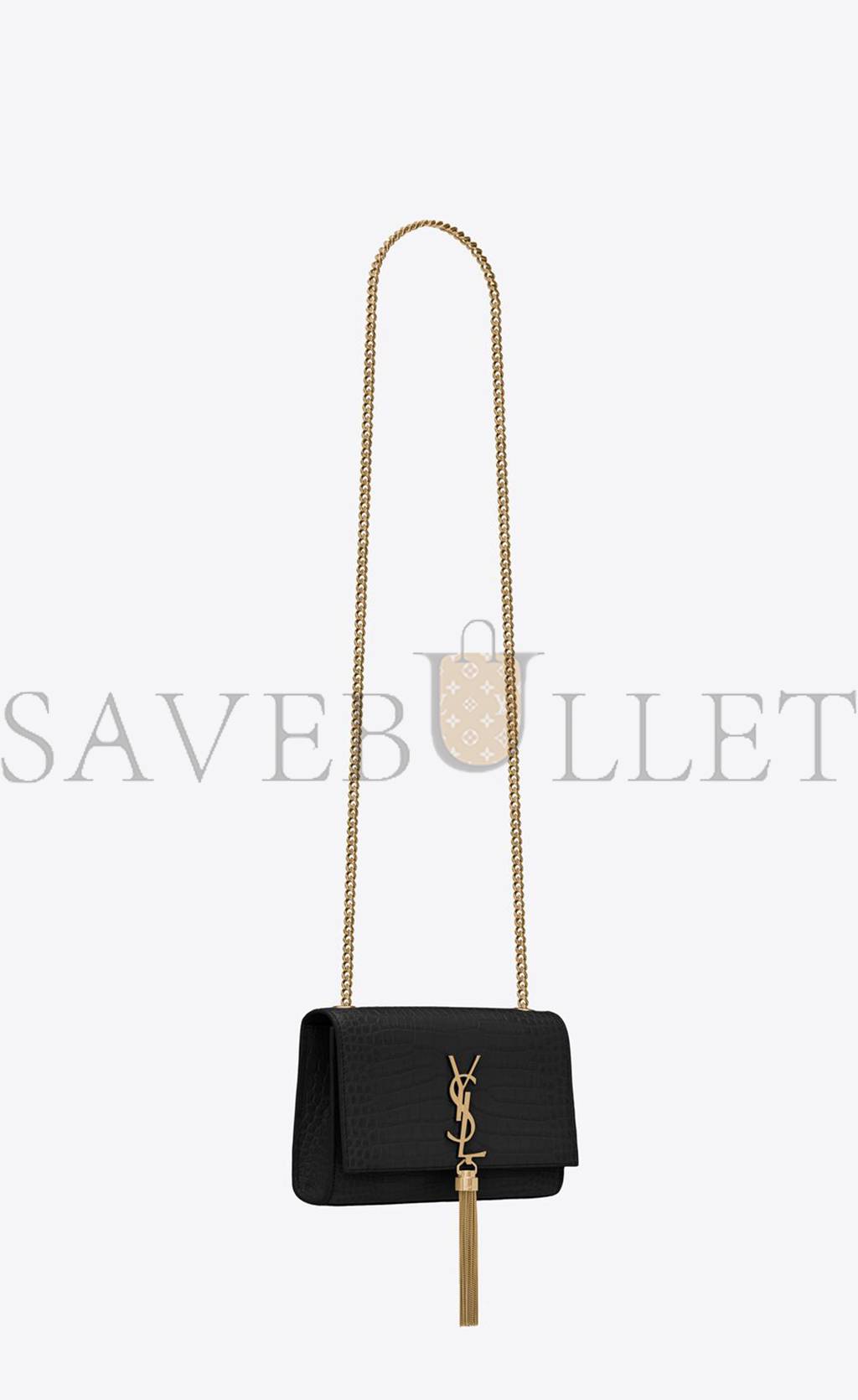 YSL KATE SMALL CHAIN BAG WITH TASSEL IN CROCODILE-EMBOSSED SHINY LEATHER 474366DND0J1000 (20*12.5*5cm)