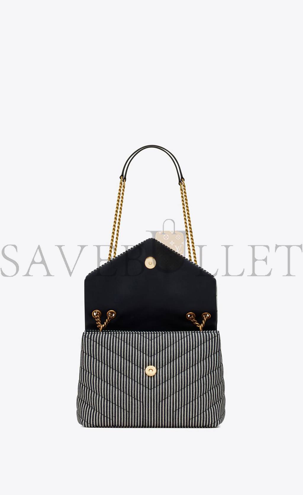 YSL LOULOU SMALL CHAIN BAG IN QUILTED STRIPED DENIM 494699FAA7G4165 (23*17*9cm)