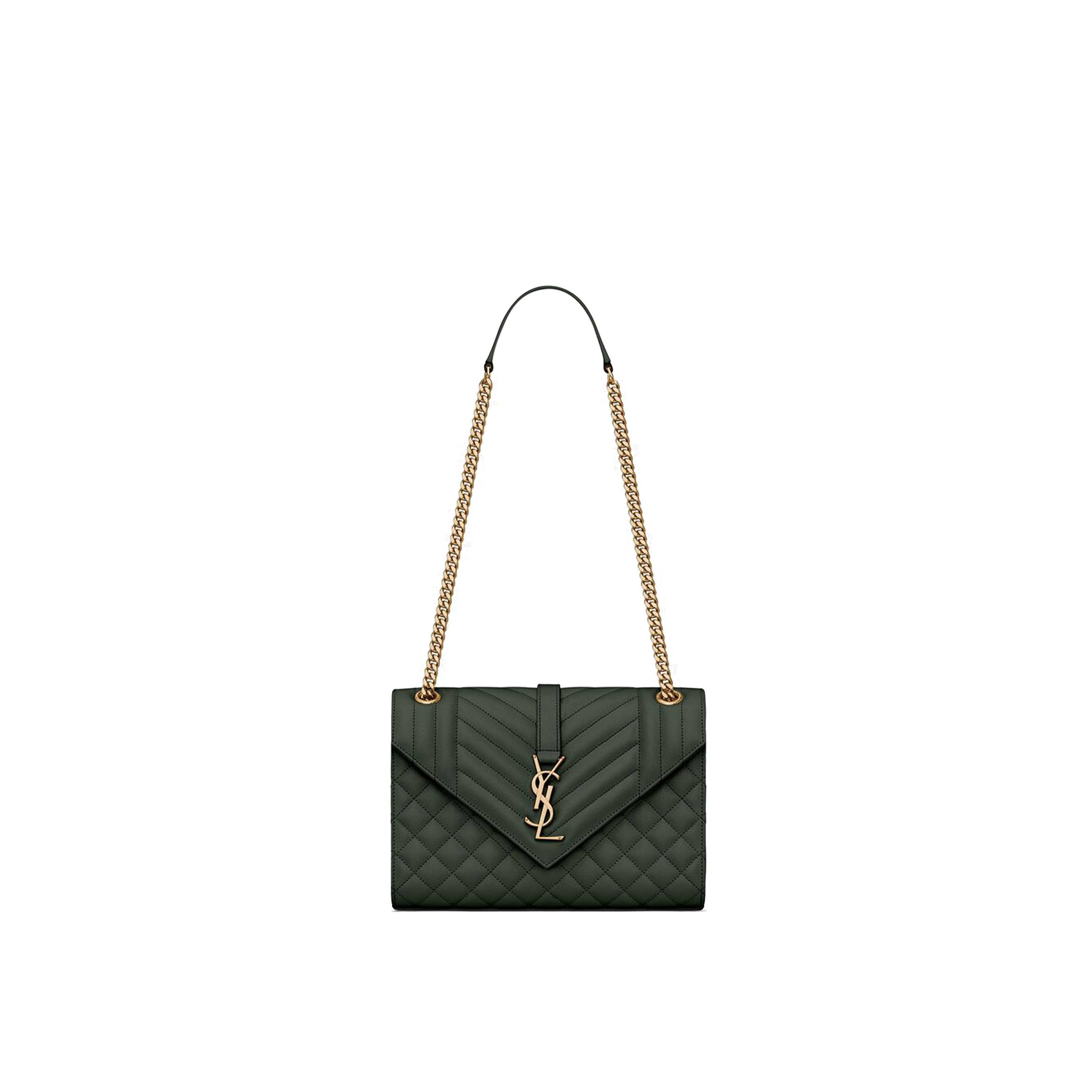 YSL ENVELOPE MEDIUM CHAIN BAG IN MIX MATELASS&EACUTE; GRAIN DE POUDRE EMBOSSED LEATHER 600185BOW913045 (24*17.5*6cm)