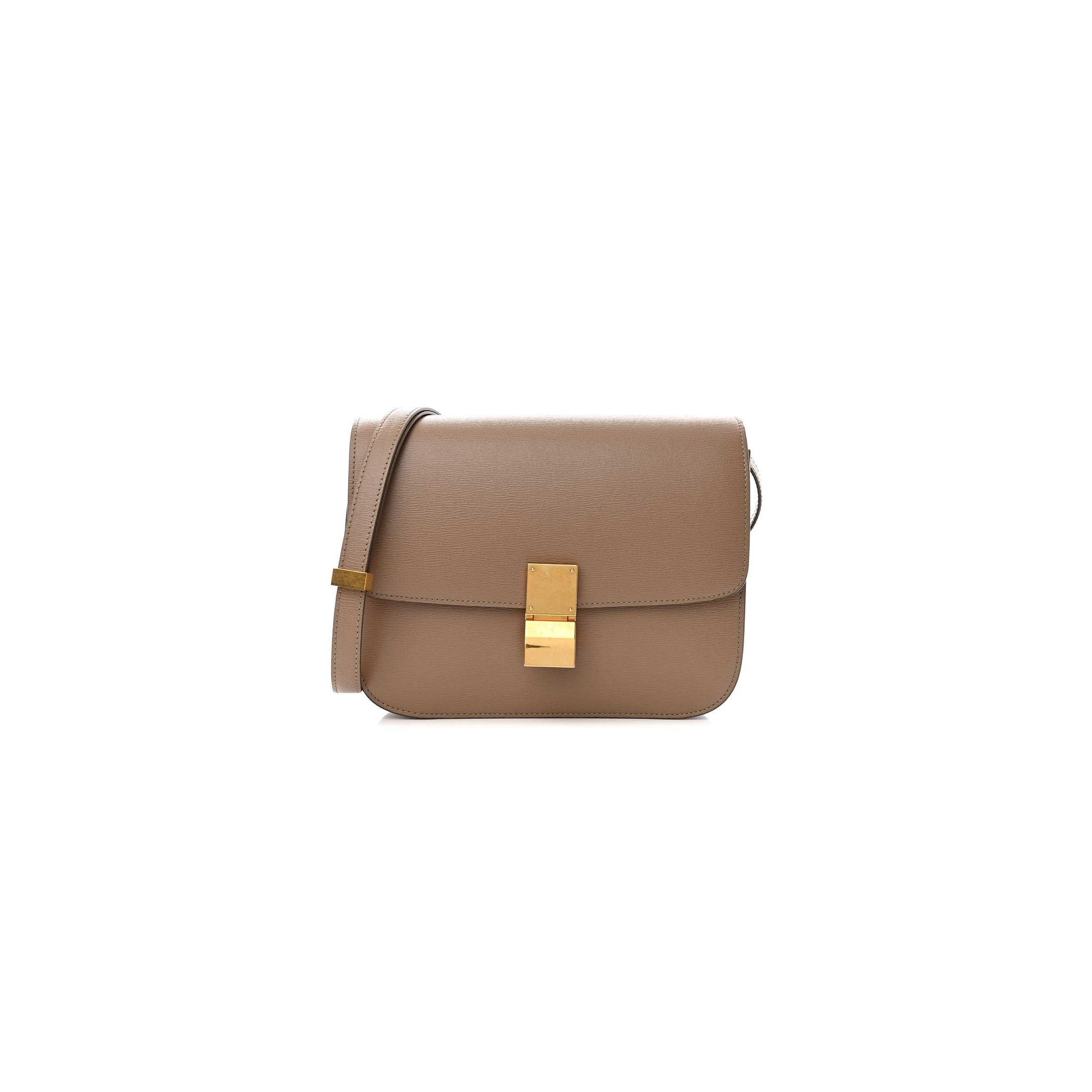 CELINE LIEGE CALFSKIN MEDIUM CLASSIC BOX FLAP BAG TAUPE (23*17*6cm)