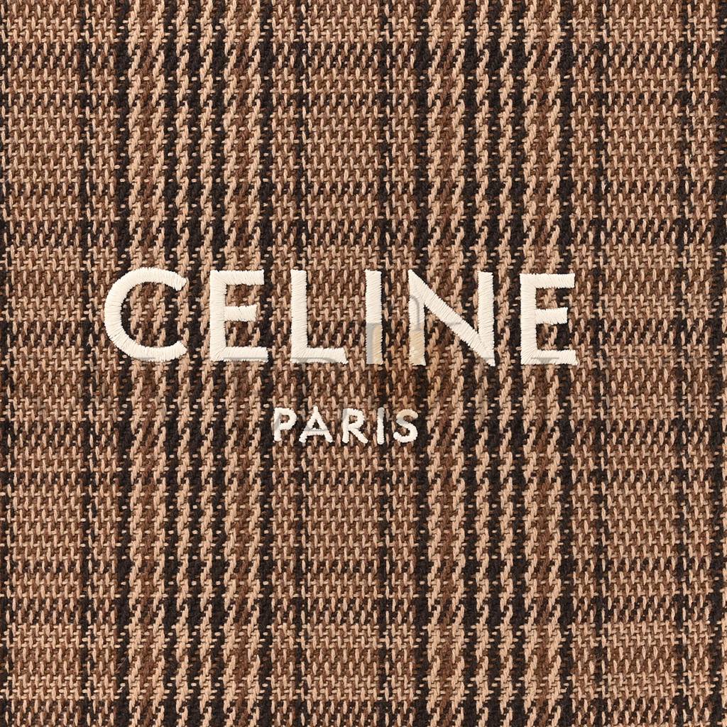 CELINE CALFSKIN TWEED SMALL VERTICAL CABAS DARK BROWN (31*28*8cm)